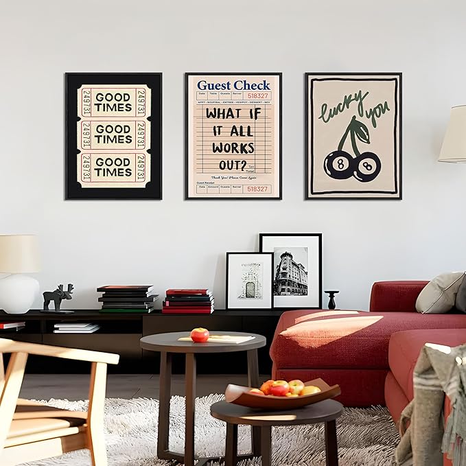 Dytila Floating Framed What If It All Works Out Quote Wall Art Set of 3, Retro Good Times Trendy Pictures Wall Decor Lucky You Vintage Room Aesthetic Paintings, Prints for Apartment Decor 16x24 in