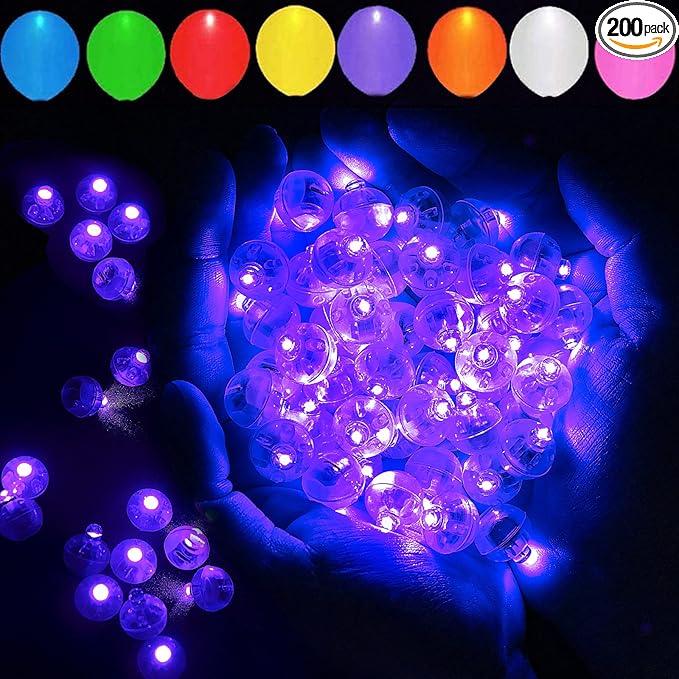 200pcs LED Purple Balloon Light, Round Led Mini LED Lights for Paper Lantern Balloon Indoor Outdoor Party Event Fun, Birthday Party Wedding Decoration Supplies