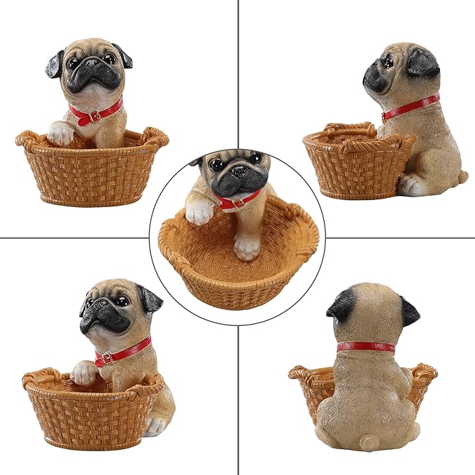 Dog Resin Storage Basket, Desktop Organizer for Remote & Keys, Cute Home Decor Tray, Ideal present for Pet Lovers.(Brown Pug)