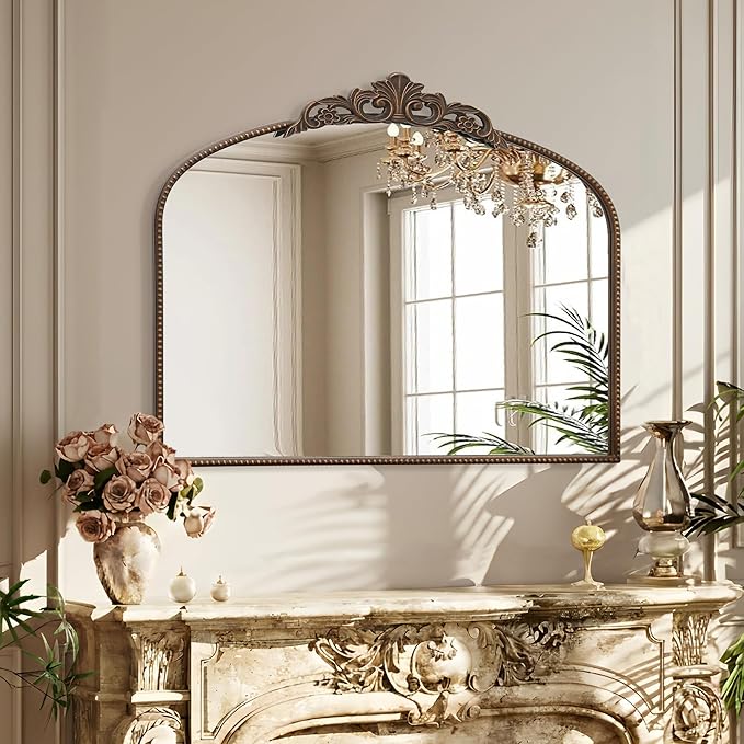 Micasso Large Bronze Vintage Mirror: 40"x29" French Baroque Antique Mirror - Traditional Ornate Decorative Wall Mounted Arched Mirrors for Wall/Mantel/Entryway/Hallway - Home Decor for Living Room