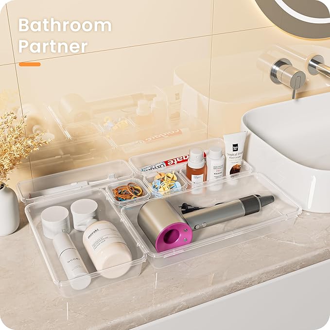 A-LuGei 【XL Size Only Us】 Drawer Organizer, 【𝟱𝗦𝗶𝘇𝗲】 Makeup organizer, 【Holds 177 Items】 Bathroom Organizers and Storage, Organization and Storage, Desk Drawer Organizer for Bathroom Vanity