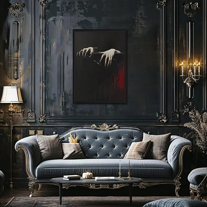 Framed Gothic Clawed Hands Dracula Vampire Canvas Wall Art for Home Decor - Halloween Dark Academia Moody Picture Prints, Occult Spooky Goth Paintings Wall Decor for Corridor 12x16 inch