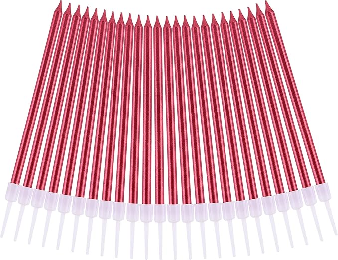 PHD CAKE Red Long Thin Metallic Birthday Candles, Cake Candles, Birthday Parties, Wedding Decorations, Party Candles