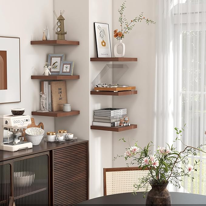 Square Floating Shelves for Wall 12"W x 12"D x 1.2"H, Small Engineered Wood Wall Shelves with Invisible Brackets for Living Room Bedroom Bathroom Office Kitchen Storage Decor, Walnut Finish, Set of 3