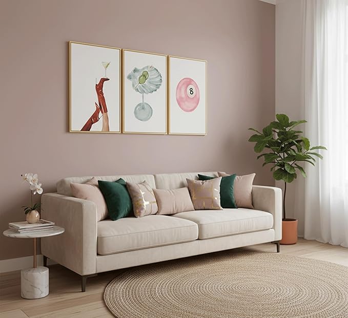 YZLYAD 3Pcs Funky Martini-Themed Wall Art,Vintage Preppy Aesthetic Fashion Pink Number 8-Ball Canvas Prints Poster, Y2k Girl's Room Wall Decor for Living Room Bedroom Dorm 12x16 In Unframed