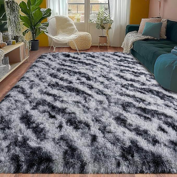 Ultra Soft Rugs for Living Room Bedroom, 5x7 Area Rugs for Living Room, Modern Shaggy Carpets Fuzzy Rug for Boys Girls Dorm Nursery Home Decor Aesthetic, Upgrade Non-Slip Durable, Tie Dyed Stripes