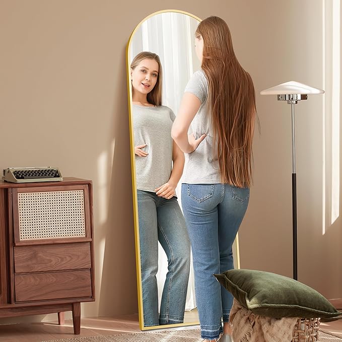 GlasFlength 57"x20" Arched Full Length Mirror, Stand Up Mirror Full Length for Bedroom & Cloakroom, Gold