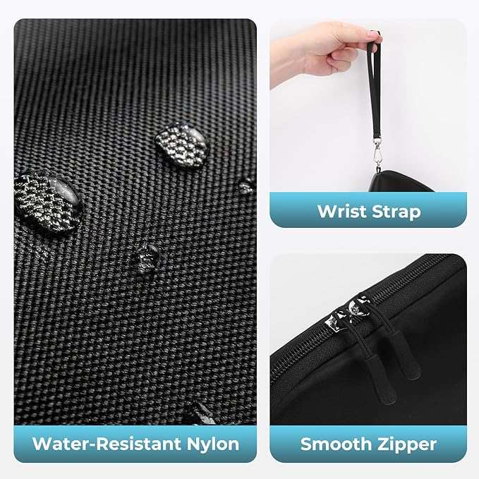 FYY Travel Cable Organizer - 8 Compartments Lightweight Water Resistant Tech Pouch with Wrist Strap, Portable Electronic Accessories Case for Cord Charger Storage for Travel Home Office, Black (Small)