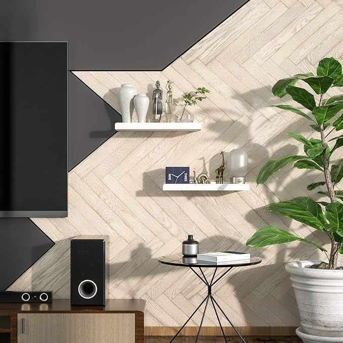 Love-KANKEI Floating Shelves Wall Mounted Set of 2, 17 Inch Rustic Wood Wall Shelves for Storage, Bedroom Living Room Bathroom Kitchen Office and More White