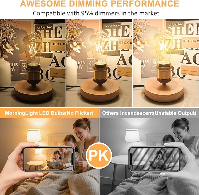 MorningLight 6 Pack Dimmable Vintage LED Edison Bulbs 40Watt, E26 LED Edison Light Bulbs 40 Watt Warm White 2700K, 4W ST58 Antique Decorative Filament Bulb for Farmhouse Pendant, Porch Lights, 400LM