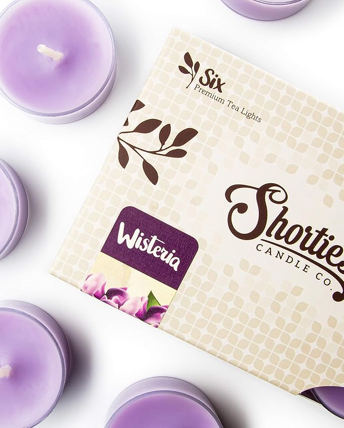Pure Wisteria Premium Tealight Candles - Highly Scented with Essential & Natural Oils - 6 Purple Tea Lights - Beautiful Candlelight - Made in the USA - Flower & Floral Collection