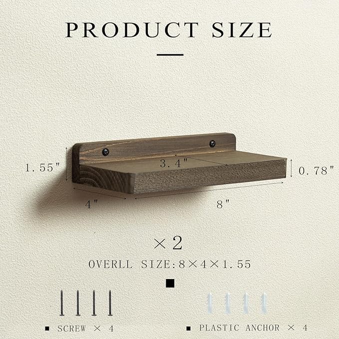 Freezing point Small Floating Shelf for Wall Set of 2 Natural Wood 8Inch Mini Wall Shelves Decor Plant Display Collectibles Mounted Kitchen Bathroom Bedroom Corner Decorative Storage Tiny Stand Coffee