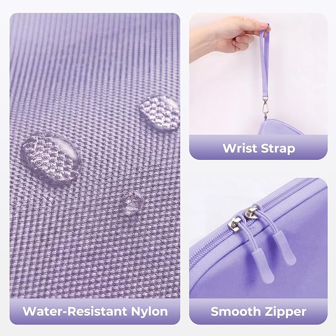 FYY Travel Cable Organizer - 8 Compartments Lightweight Water Resistant Tech Pouch with Wrist Strap, Electronic Accessories Case for Cord Charger Storage for Travel Home Office, Purple (Medium)