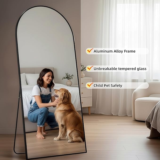 56"x21"Full Length Mirror,Arched Floor Mirrors with Aluminum Alloy Frame,Wall Mountable Tempered Glass Full Body Mirror for Wall Entryway Door Bedroom Bathroom Living Room Black