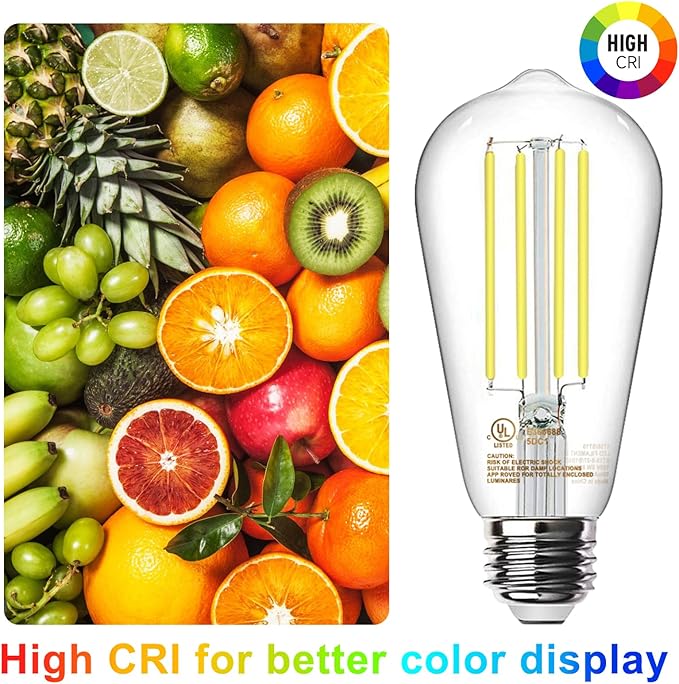 TJOY 4 Pack Vintage Edison LED Light Bulbs, Dimmable, 60W Equivalent, E26 Medium Base, 5000K Daylight, ST58, 8W, 800LM, Ultra-Bright, 80+CRI, Antique Decorative Filament, Clear Glass