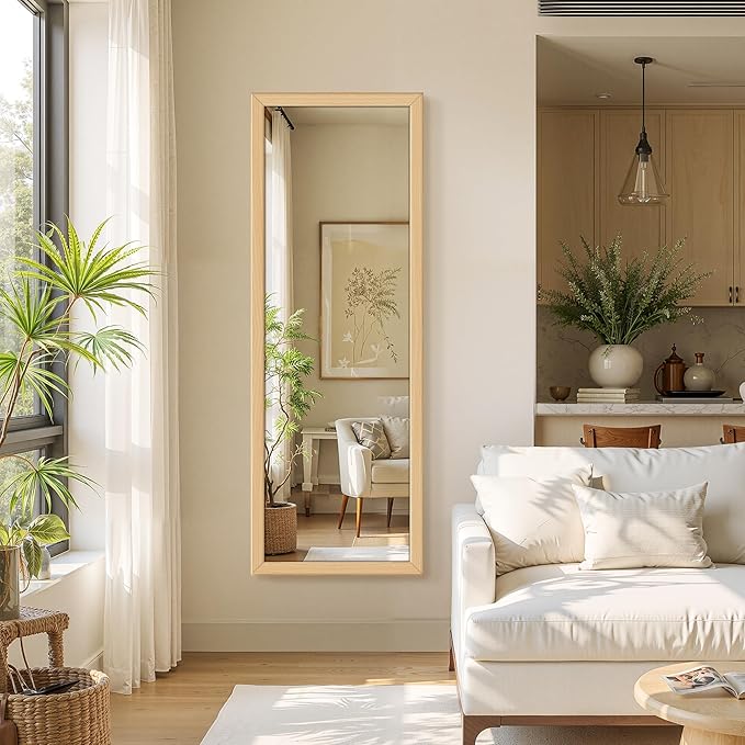 Delma Wall Full Length Mirror, Standing Mirror Full Body, Large Floor for Wall Door Bedroom Bathroom Living Room with Wooden Frame(with Stand,56x20)