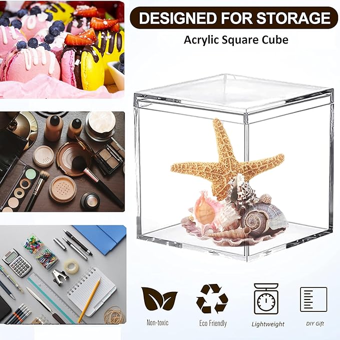 KissYou Acrylic Box Clear Display Boxes with Lid Transparent Square Cube Storage Box Organizer Containers for Graduation Wedding Birthday Candy Boxes Party Decorations