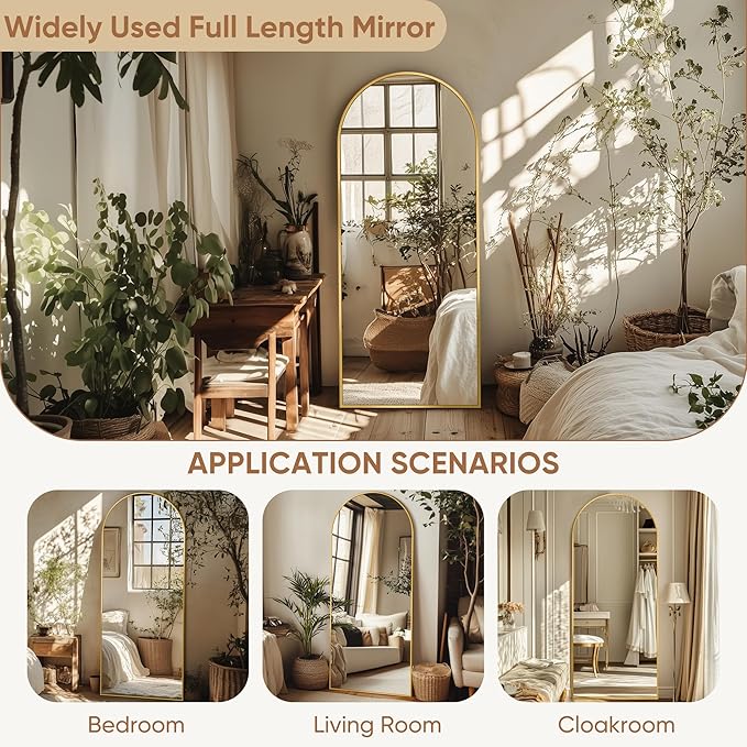 Full Length Mirror, 59"x19" Oversized Arched Mirror Large Standing Mirrors, Tall Mirrors Body Floor Mirror for Bedroom Living Room Aluminum Frame, Gold