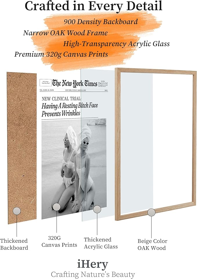 iHery Having A Resting Face Prevents Wrinkles Framed Trendy Hot Girls NewsPaper Wall Art, Natural OAK Wood Large 16x20in Canvas Wall Decor,Retro Magazine Vintage Bar Cart Living Room 1Pack
