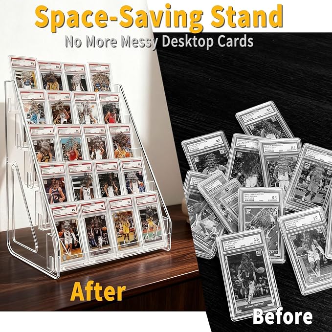 Large 5-Tier Trading Card Display Stand – Vertical Shelf Rack Holder for Baseball Basketball Sports Graded Game Greeting Card Display, Snap-On Assembly