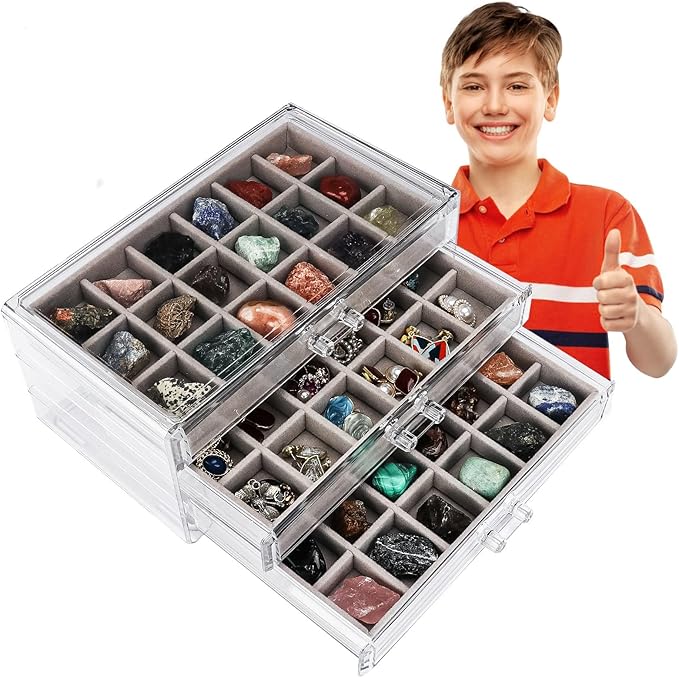 Rock Collection Box for Kids - Display Case for Collectibles - Storage and Display Shelf - Generation 2