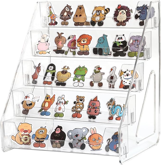 Card Display Stand, Clear Acrylic 5-Tiered Shelf For Greeting Sports Graded Card, Postcard, Stickers, Photos, Picture, Football Baseball Basketball Cards, Table Top Display Rack For Psa Slabs (1 Pack)