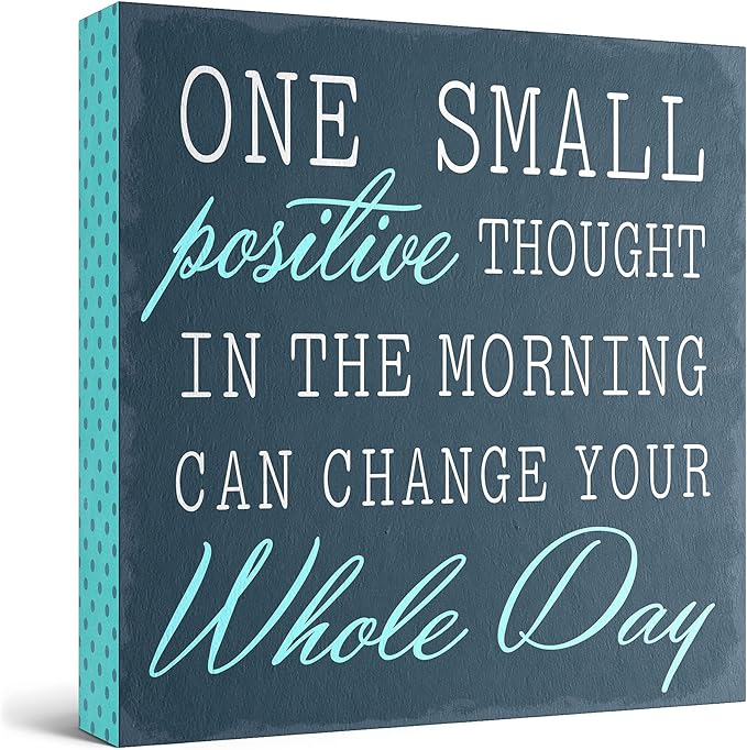 Barnyard Designs Wooden Box Sign Motivational Desk Decor, Inspirational Office Desk Decorations for Women Office Bathroom Shelf Décor (Positive Thought)