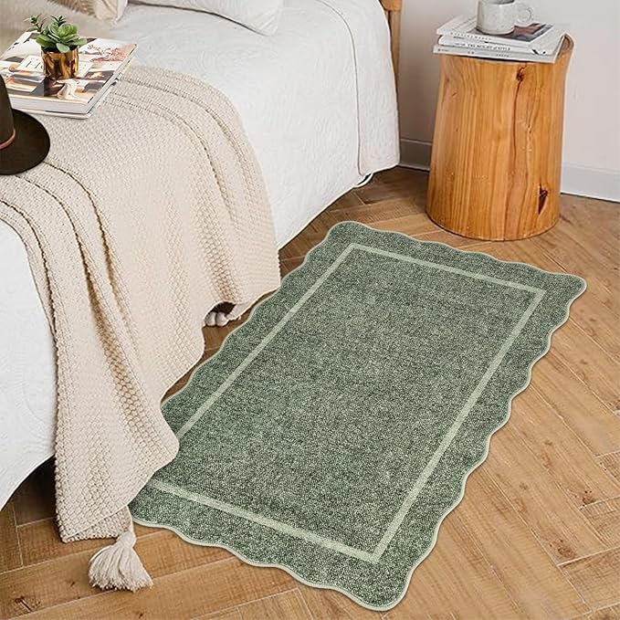 GarveeHome Scalloped Small Area Rug 2x3 Entryway Mat with Rubber Backing Stain Resistant Throw Carpet Modern Solid Color Bath Mat Contemporary Washable Rug for Living Room Bedroom Dining Room Kitchen