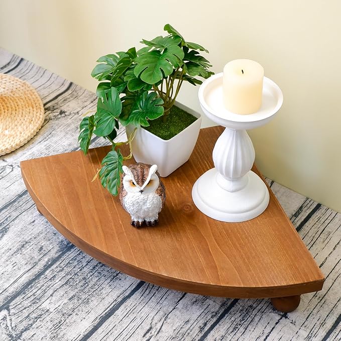 Corner Counter Wood Shelf, Rustic Pedestal Stand, Farmhouse Corner Shelves Stand, Tray Riser for Coffee Bar, Bathroom Countertop Organizer Corner, Centerpiece Display Riser for Kitchen (Wooden)