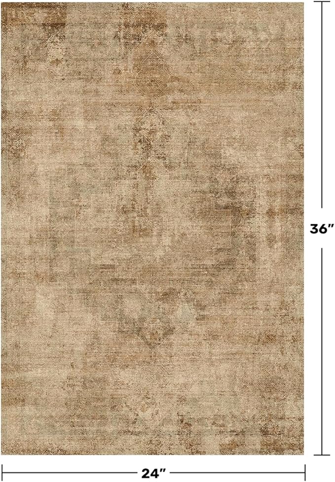 Washable 2x3 Small Entryway Rugs Indoor, Gold and Brown Area Rug for Kitchen, Bathroom, Farmhouse Medallion Indoor Décor, Non Slip Low Pile Stain Resistant Carpet