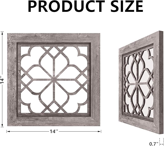 Set of 4 14 Inch Square Brown Window Pane Wall Mirrors, Shatterproof Rustic Farmhouse Boho Vintage Decorative Mirrors for Living Room Bedroom Bathroom Entryway