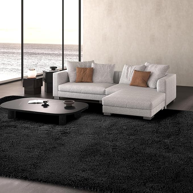 Fluffyrug Large Rugs for Living Room 10x14: Black Extra Large Area Rugs 10x14 Living Room - Black Big Area Rug