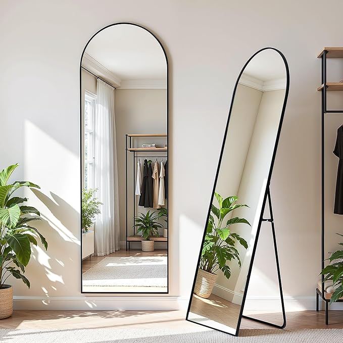 Simple Deluxe Arched Full Length Mirror, 64"×21" Large Floor Mirrors, for Wall Door Bedroom Bathroom Living Room (Black)