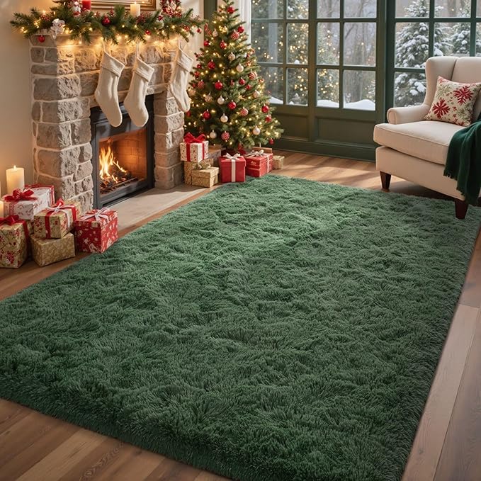 Green Area Rugs for Bedroom Fluffy 4x6 Shag Rug,Plush Living Room Grass Carpet for Kids Teens Indoor Classroom Home Decor Aesthetic