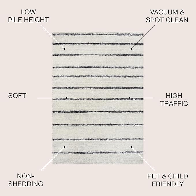 JONATHAN Y Williamsburg Minimalist Stripe Cream/Black Indoor Area Rug, 4x6, Contemporary, Modern, Easy-Cleaning for Living Room, Bedroom, Kitchen, Pet Friendly, Non-Shedding (MOH201D-4)