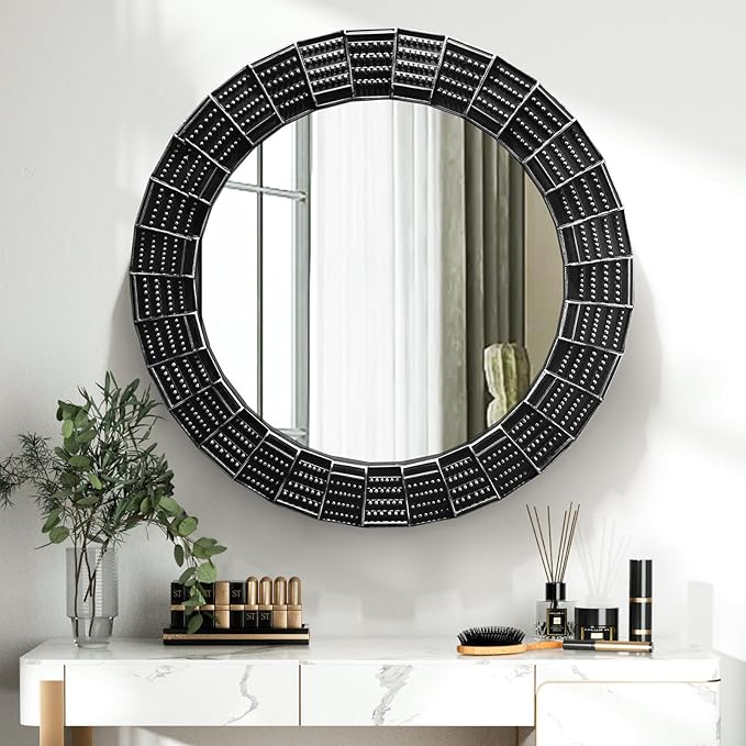 30 Inch Decorative Wall Mirror, Black Mirrors for Wall Decor, Round Wooden Wall Art Mirror, Large Wall Mirrors for Living Room,Bedroom, Bathroom, Entryway