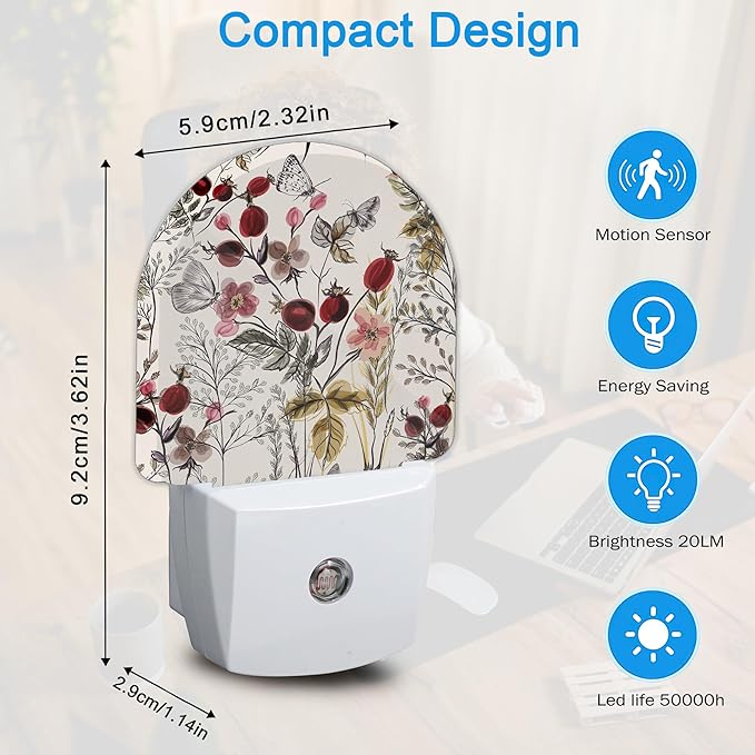 Night Light,Vintage Flower Butterfly Night Lights Plug Into Wall,Dusk to Dawn Sensor for Bedroom,Bathroom and Living Room for Women/Girls Gifts