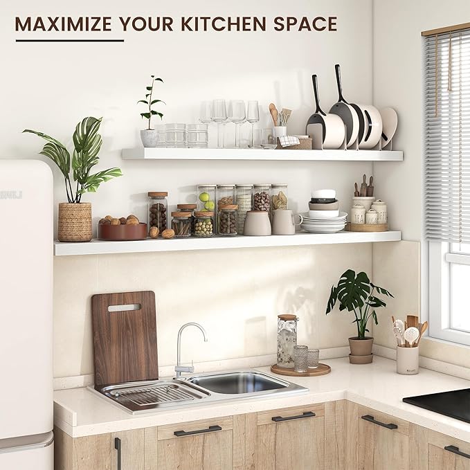 Venusmiles Floating Shelves for Wall, Engineered Wood Wall Shelves with Invisible Brackets for Living Room Bedroom Bathroom Office Kitchen Decor and Storage (White, 55" W x 9" D x 1.5" H) Set of 1