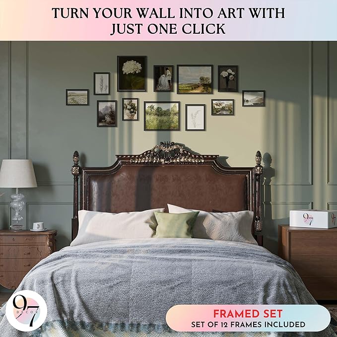 97 Decor Vintage FRAMED Wall Art - Framed Vintage Wall Art Prints, Landscape Prints For Wall Decor, Botanical Paintings For Home Bedroom (BLACK FRAME)