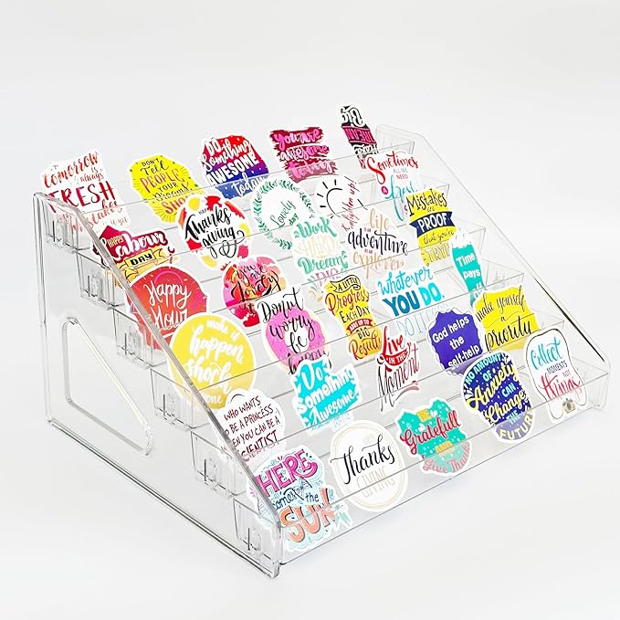 Card Display Stand, Acrylic Risers Greeting Card Display Sticker Holder, 7-Tier Clear Acrylic Shelves for PSA Graded Card,Baseball Sports Card and Postcard Sticker Display