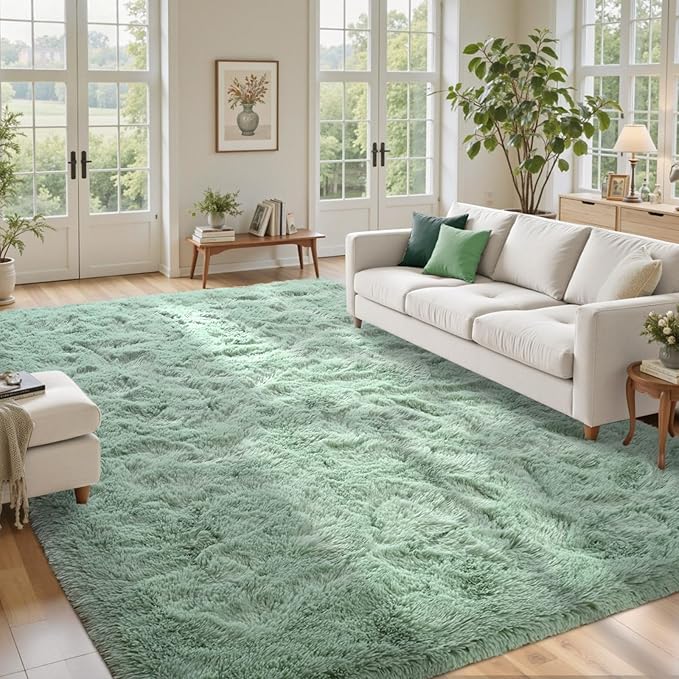 8x10 Area Rugs for Living Room Sage Green,Plush Soft Grass Fluffy Nursery Bedroom Carpet for Kids Teens Home Decor Aesthetic