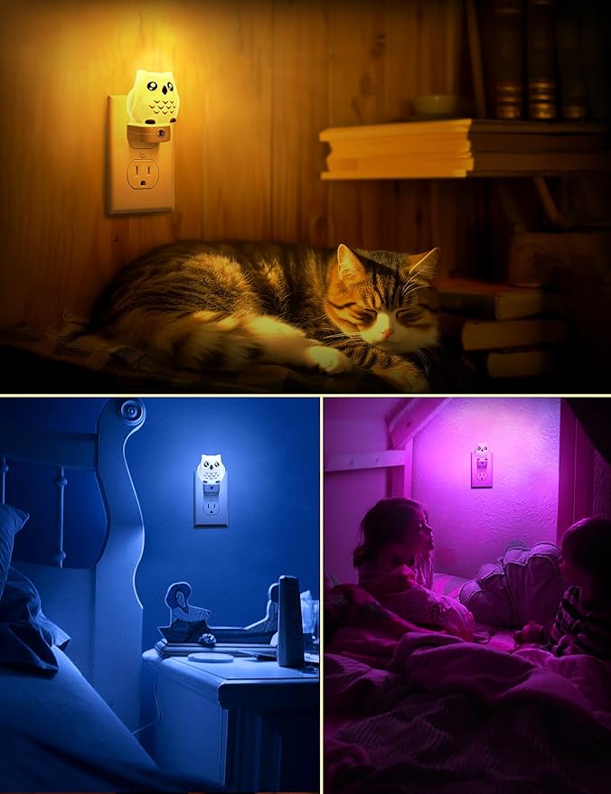 Owl Night Lights Plug Into Wall, Cute Night Light for Kids, 8-Color LED Night Light with Dusk to Dawn Sensor, Decorative Nightlight for Kid Room, Bathroom, Bedroom, Children Christmas Gift, 1 Pack