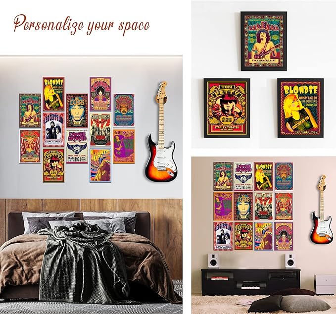 Woonkit Vintage Rock Band Posters for Room Aesthetic, 70s 80s 90s Retro Music Bedroom Decor Wall Art, Concert Poster Wall Collage, Old Music Album Cover Prints (12 SET A, 7.8X11.8 INCH)