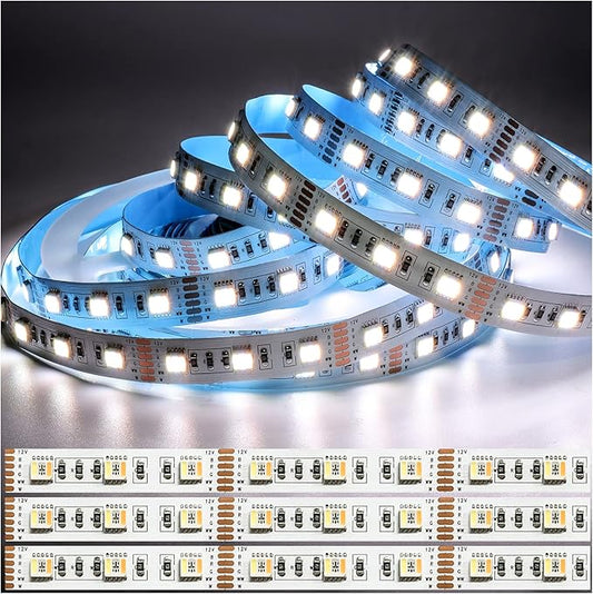 12V 5 in 1 LED Strip Lights RGB + CCT, RGB + White + Warm White (2800K to 6500K) RGBCW 5M Mixed Colour Adjustable Light Strips IP20 300 LEDs for Bedroom, Kitchen, Advertising Decoration
