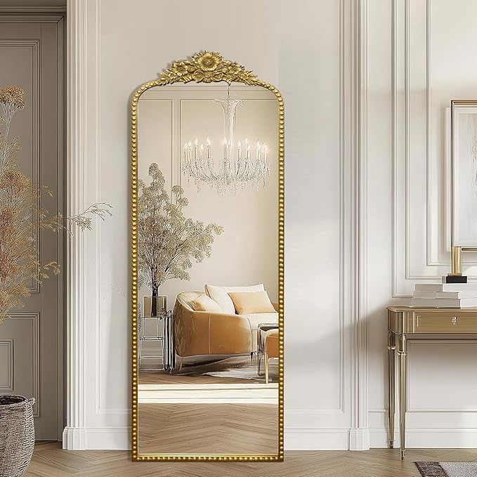 Full Length Mirror, 22x65 Baroque Style Vintage Mirror, Antique Metal Frame Wall Mirror, Traditional Art Home Decor for Living Room, Bedroom, Entryway,Retro Gold