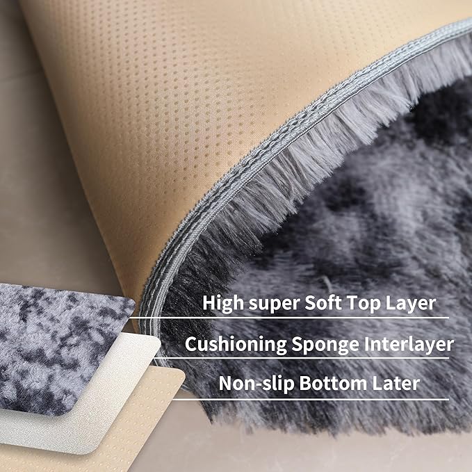 Grey Fluffy 8x10 Large Area Rugs for Bedroom Living Room,Tie-Dye Dark Gray Soft Washable Shag Carpet for Kids Room, Nursery, Dorm Decor, Colorful Cute Plush Fuzzy Rugs for Baby Toddler