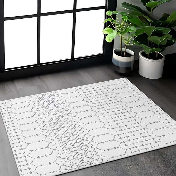 Lahome Moroccan Entryway Washable Rugs 2x3 Non-Slip Thin Kitchen Rug Throw Small Area Rugs for Bedroom Accent Print Bathroom Mat White Floor Indoor Doormat Carpet for Laundry Living Room Hana