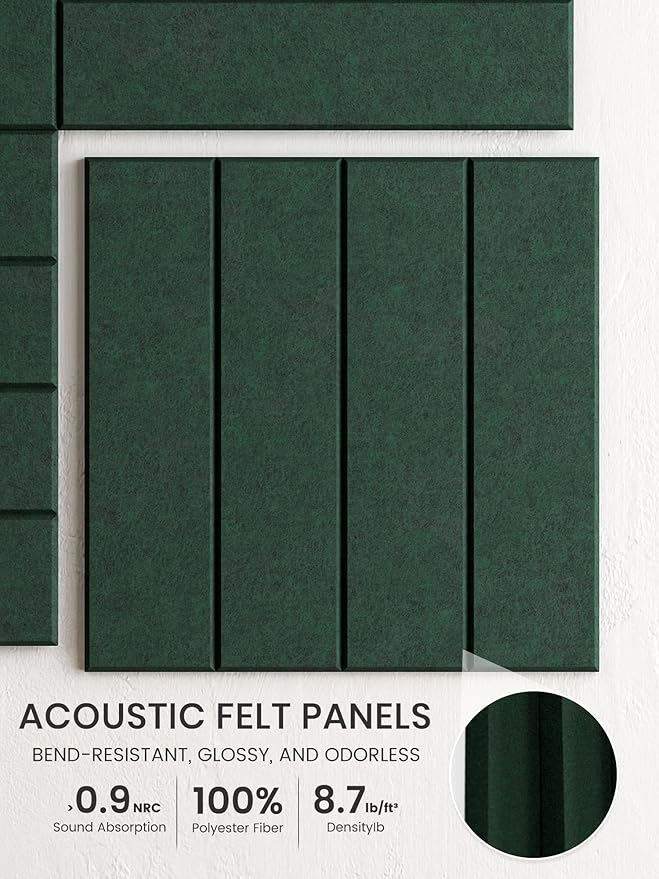 Bumusty Large Cork Board Alternative-36 x 24" Felt Bulletin Board Tiles, with 30 Pushpins, 40 Adhesive Tabs, Bold-Stripe 6-Pack, Cork Boards for Office Push Pin Board Felt Board-Pine Green
