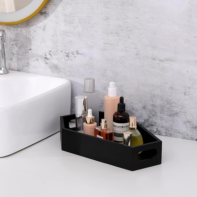Gothic Coffin Decor Gothic Wooden Makeup Organizer for Vanity,Spooky Halloween Decor for Bathroom,Living Room or Bedroom Witchy Gifts for Women-Black