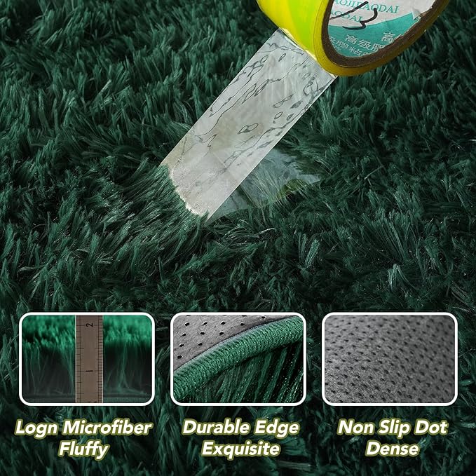 Fluffyrug Green Rugs for Living Room 5x8: Dark Green Shag for Bedroom-Large Fuzzy Plush Soft Carpets, Shaggy Area Rugs for Living Room, Carpet for Kids Boys Girls Dorm Home Decor Aesthetic